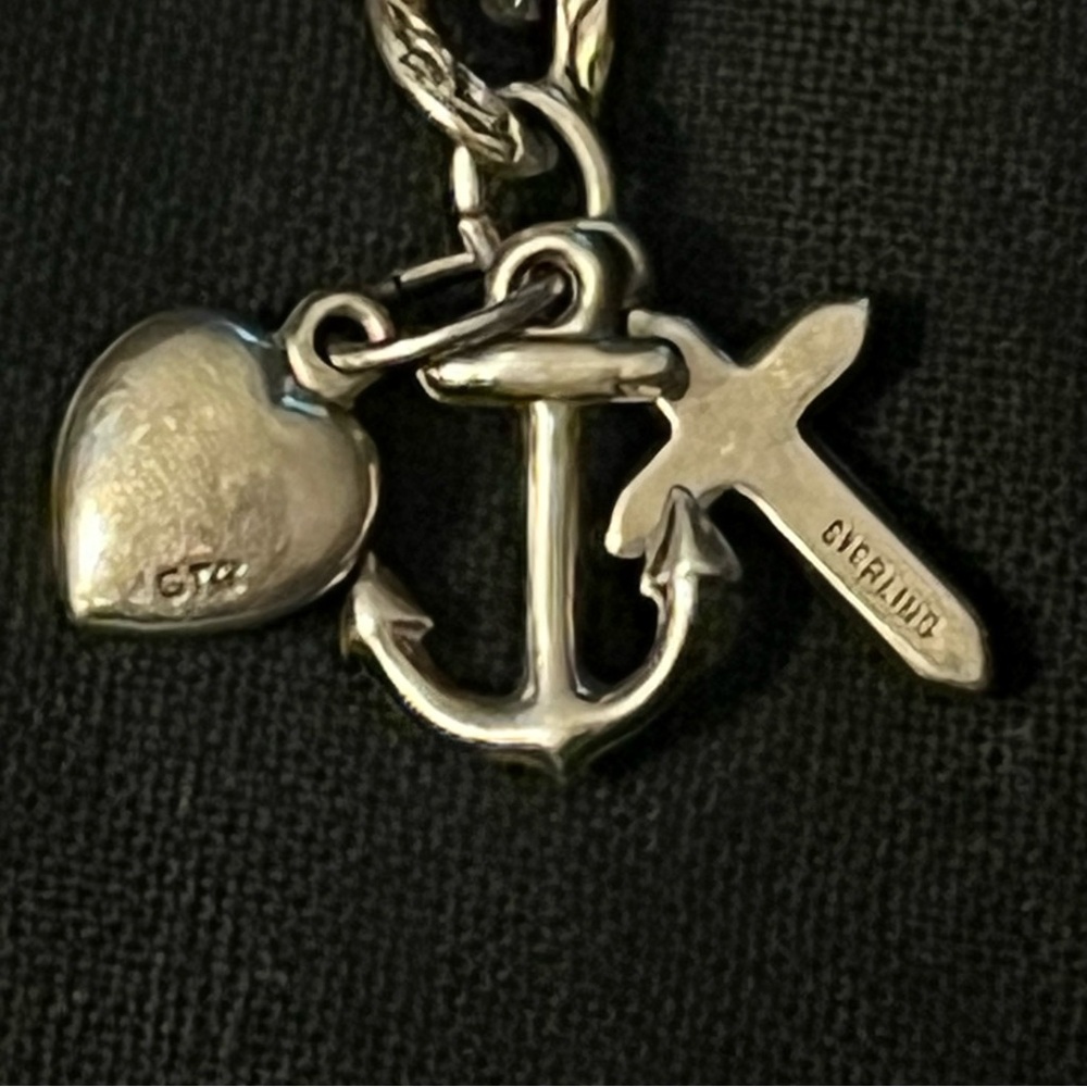 Sterling Silver Charm Bracelet with Cross, Anchor & Heart.  Faith, Hope & Love. - Picture 4 of 8